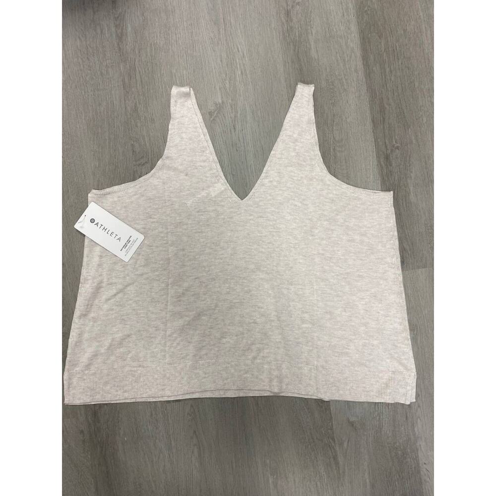 Athleta Womens Vneck Tank Top Daydream Sweater Length Beige Size 1X A000041 - Picture 4 of 9